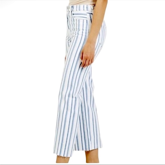 Joe’s Jeans The Blake High Rise Wide Leg Crop Jeans Blue White Striped Size 26 - Picture 1 of 10